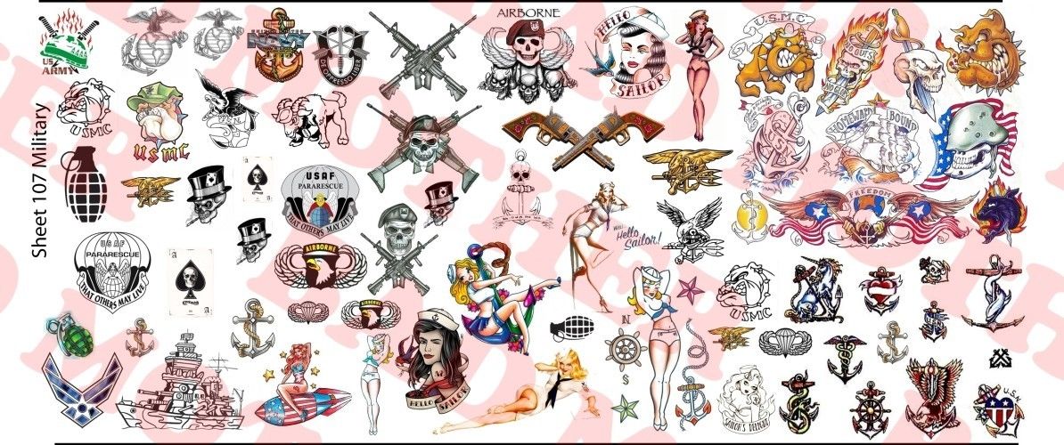 1/12 Scale Custom Tattoos for action fig US Navy & Nautical Waterslide Decals